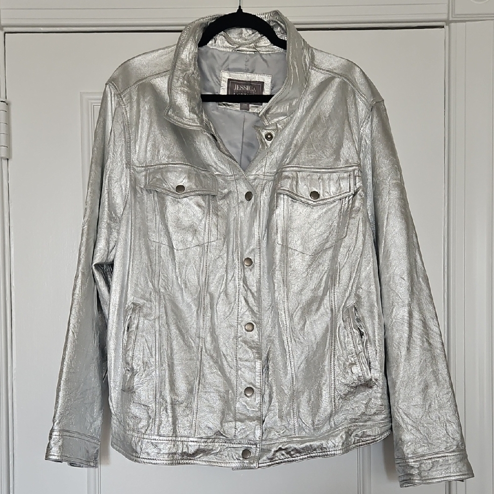 Jessica London Metallic Silver Leather Jacket
